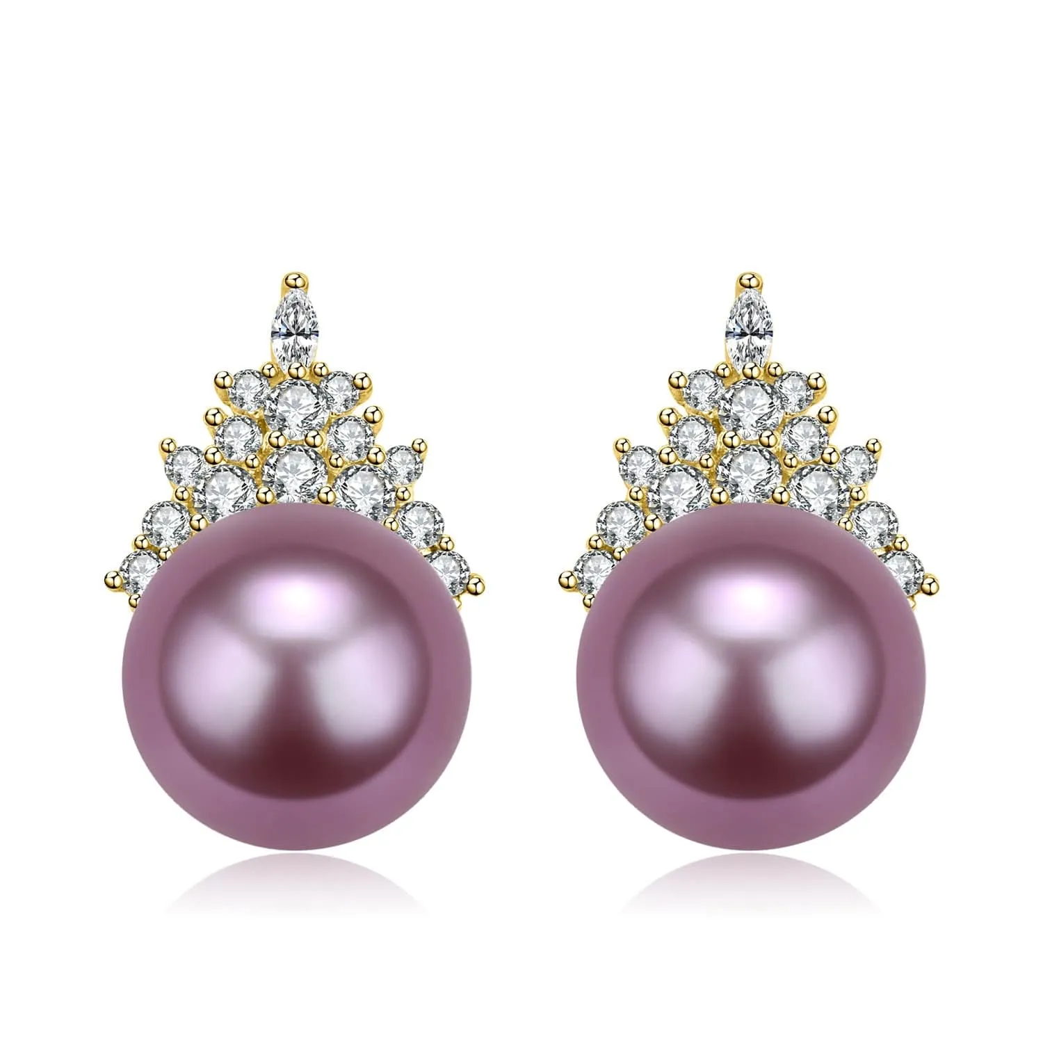 10-11mm Purple Freshwater Pearl & Queen Earrings