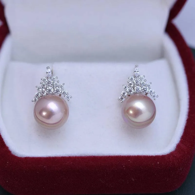 10-11mm Purple Freshwater Pearl & Queen Earrings