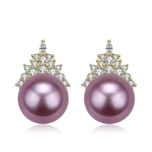 10-11mm Purple Freshwater Pearl & Queen Earrings