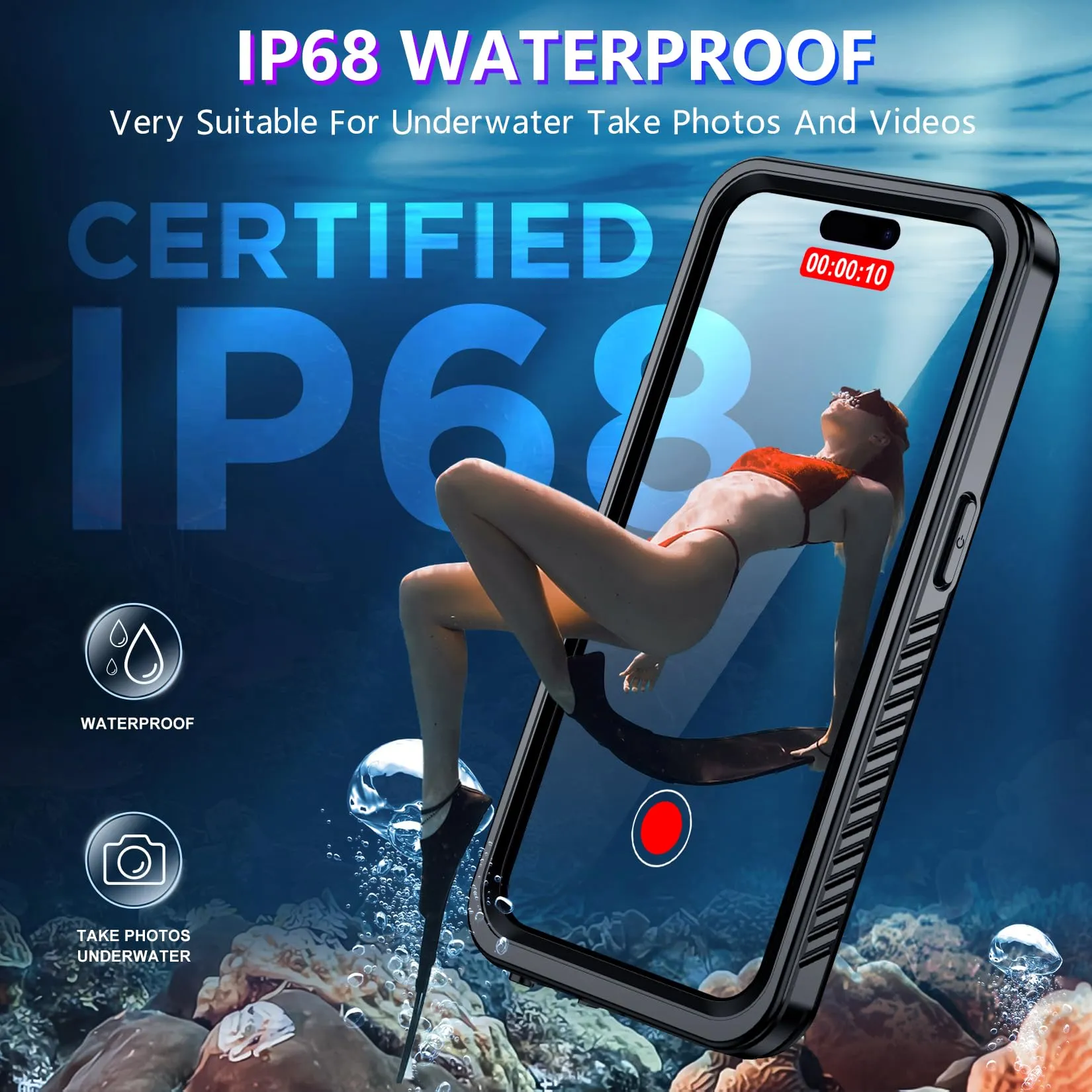 2023 New Designed for iPhone 15 Pro Max Case Waterproof, [Built-in Screen Protector & Glass Camera Protector][Full Body Shockproof][IP68 Underwater][Dropproof] Phone Case for iPhone 15 Pro Max 6.7"