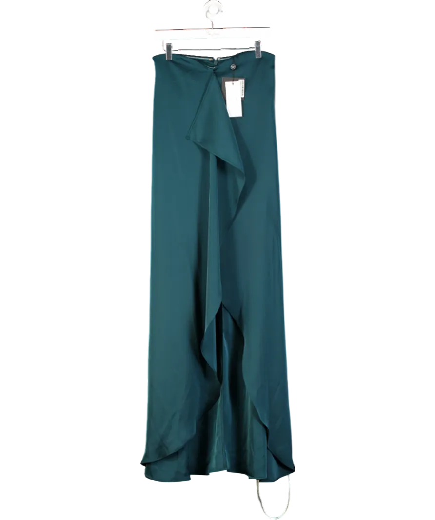 CLUB L Bottle Green Strapless Split Maxi Dress With Ruffles UK 6