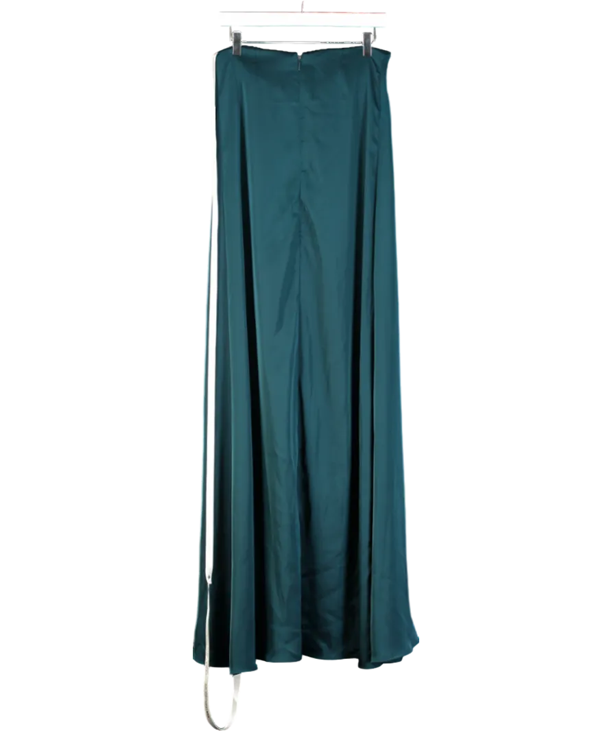 CLUB L Bottle Green Strapless Split Maxi Dress With Ruffles UK 6