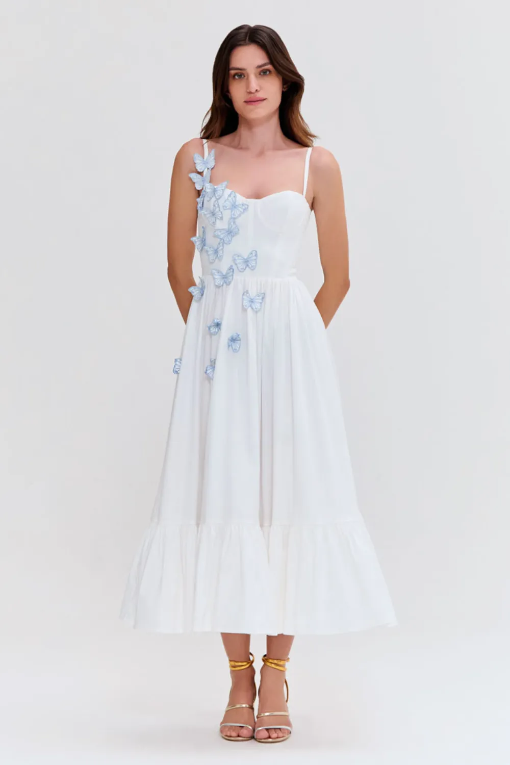 FLUTTER POPLIN BUTTERFLY MIDI DRESS