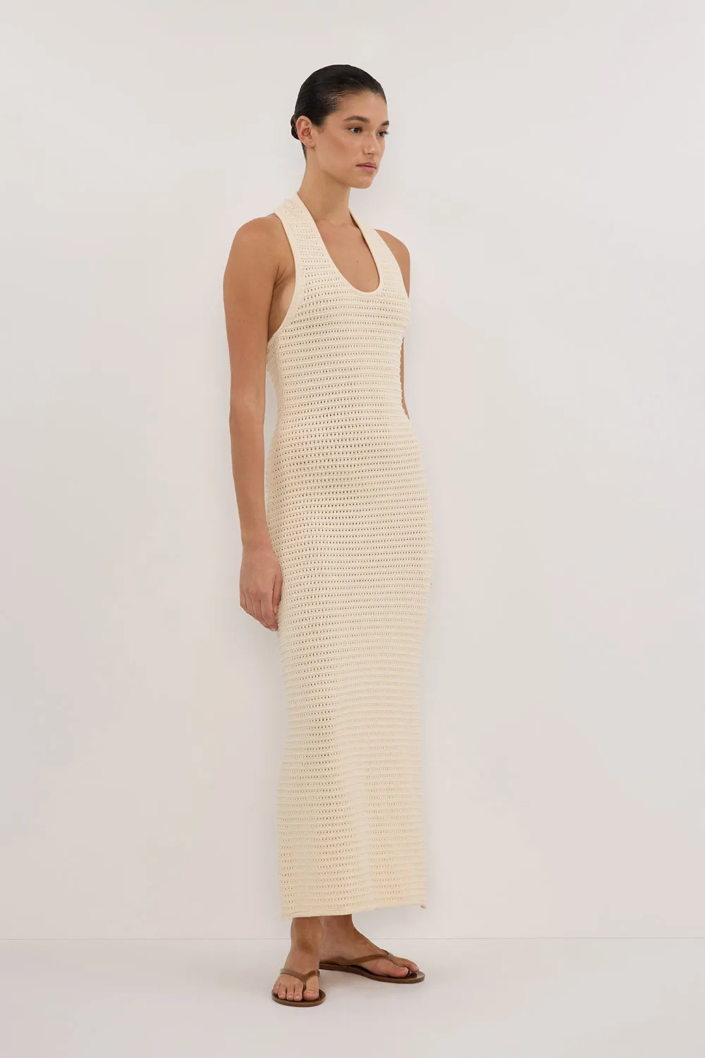 GINA CREAM HALTER CROCHET DRESS - PRE ORDER
