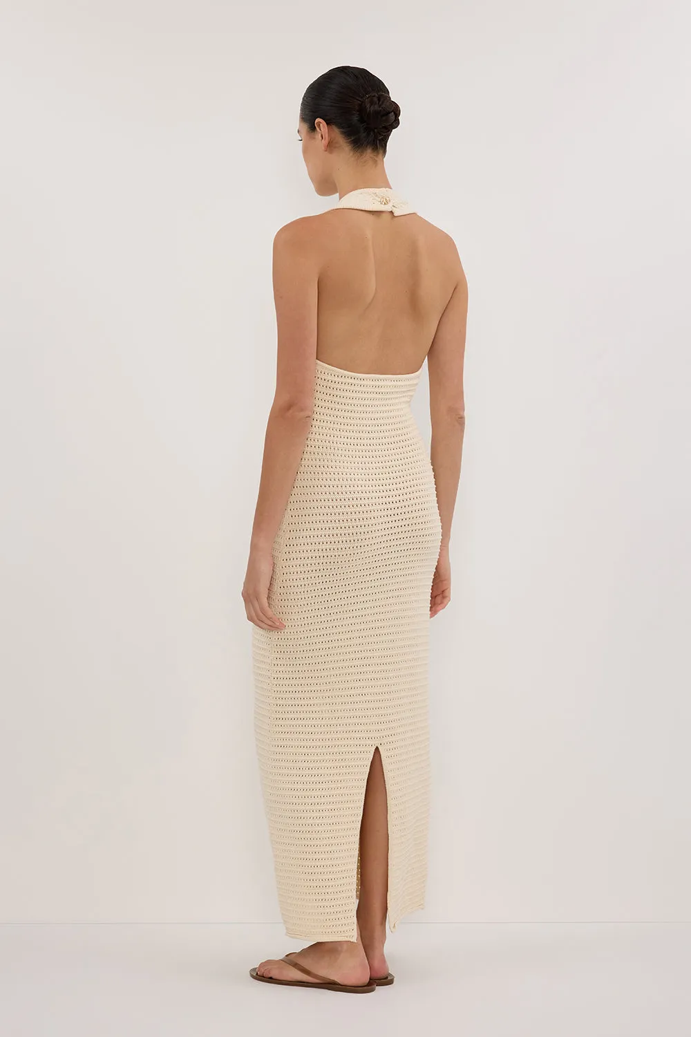 GINA CREAM HALTER CROCHET DRESS - PRE ORDER