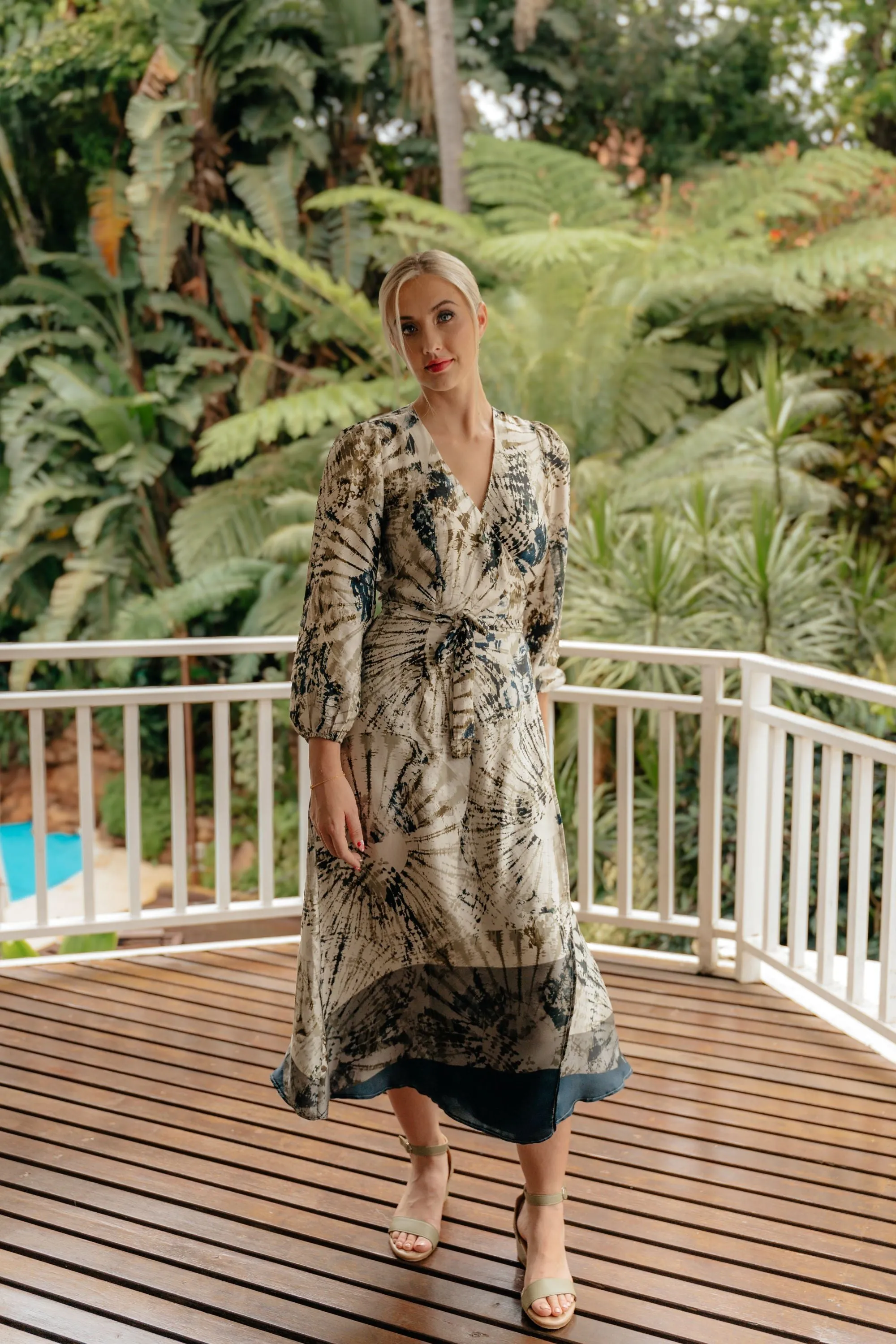 Grace Wrap Dress Ombre Circles Olive