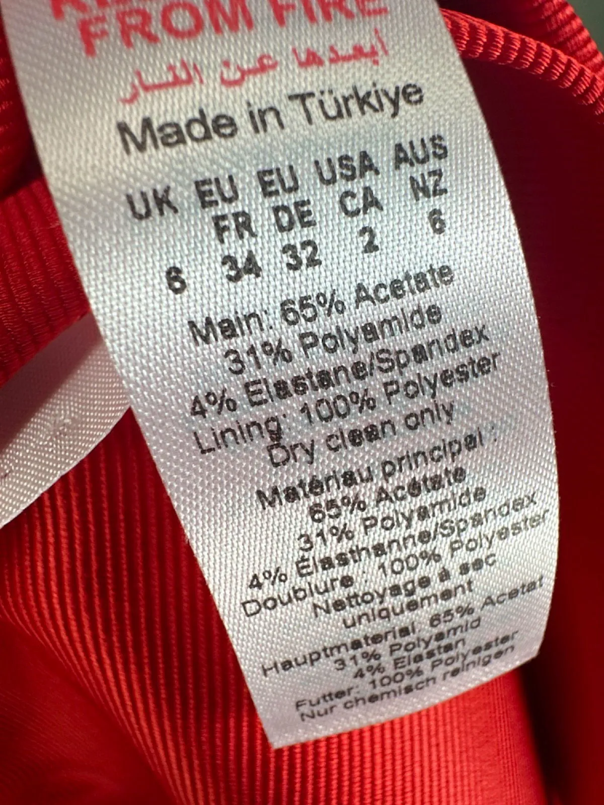 Karen Millen Red Italian Structured Rib Bardot Button Through Tailored Midi Dress UK 6