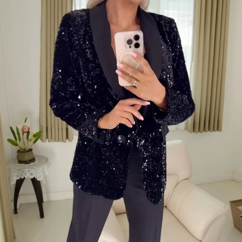 Limited Sale 50% OFFWomen's Fashionable Long Sleeve Sequin Blazer