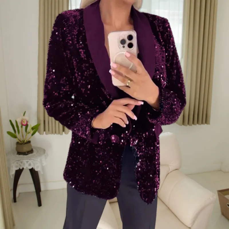 Limited Sale 50% OFFWomen's Fashionable Long Sleeve Sequin Blazer
