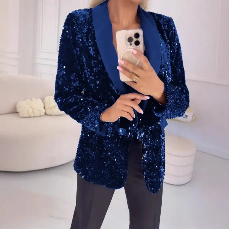Limited Sale 50% OFFWomen's Fashionable Long Sleeve Sequin Blazer