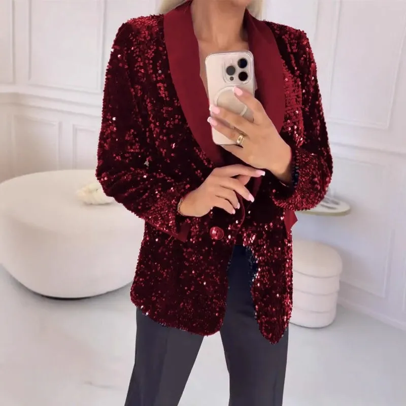 Limited Sale 50% OFFWomen's Fashionable Long Sleeve Sequin Blazer