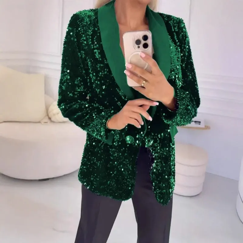 Limited Sale 50% OFFWomen's Fashionable Long Sleeve Sequin Blazer