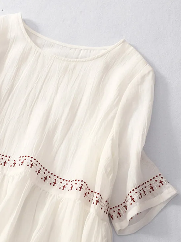 Loose Textured Tunic Dress with Embroidered Accents for Summer Days