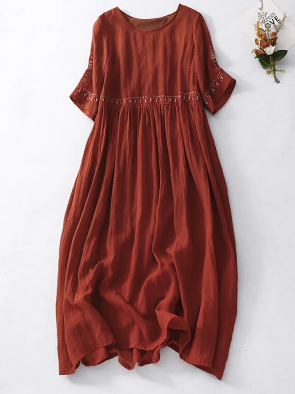 Loose Textured Tunic Dress with Embroidered Accents for Summer Days