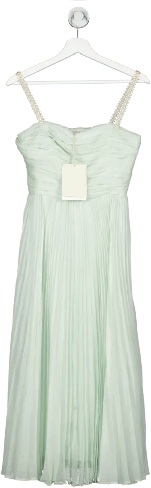 Miss Sixty Green Pleated Tulle Dress With Pearl Detail Straps UK XS