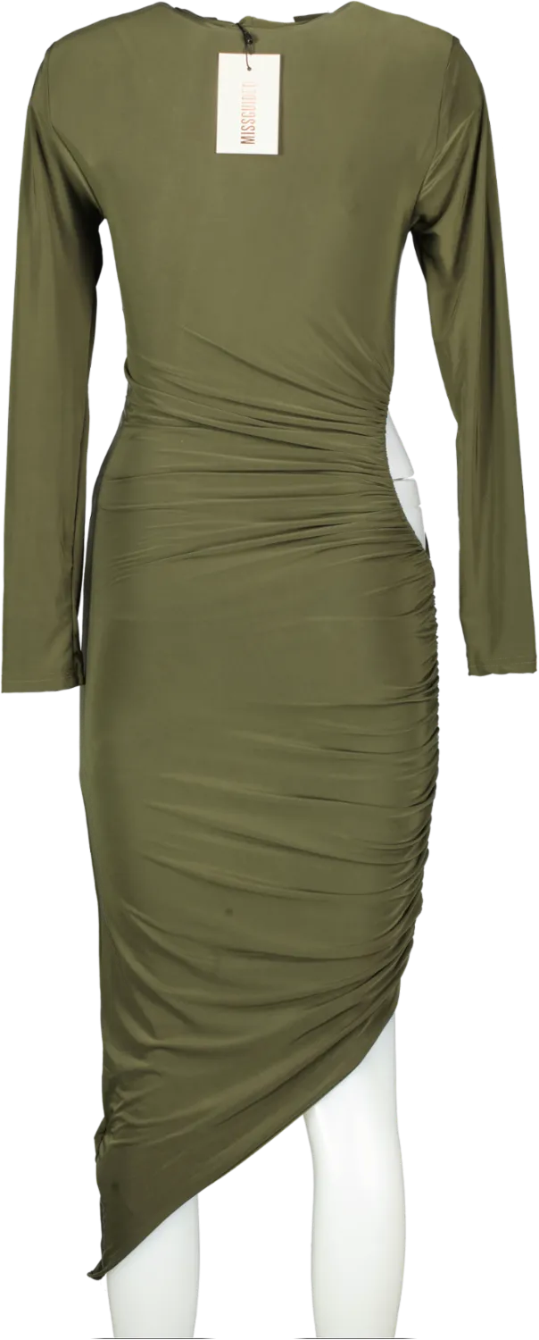 Missguided Khaki Green Slinky Cut Out Long Sleeve Midaxi Dress BNWT - SIZES UK 6/10/12/14