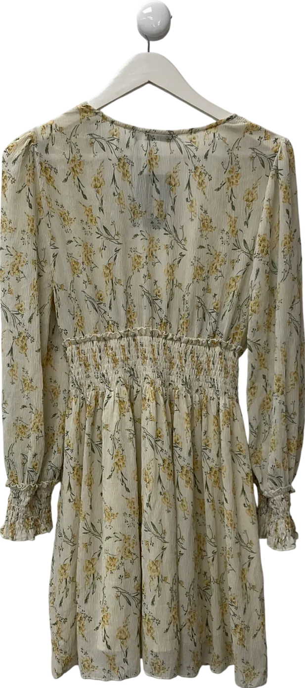 NA-KD Yellow Structured Smock Waist Dress UK 10