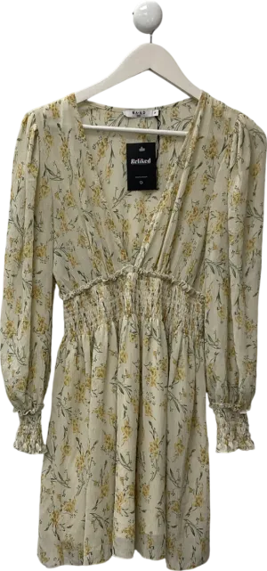 NA-KD Yellow Structured Smock Waist Dress UK 10