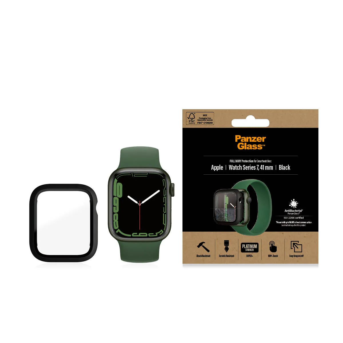 [OPEN BOX] PANZERGLASS Apple Watch Series 7/8 41mm Screen Protector Full Body Case - Black AB