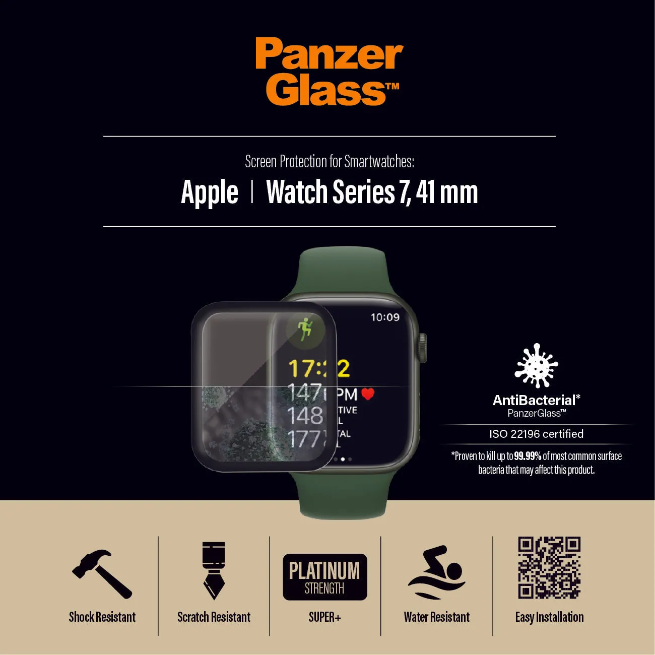 [OPEN BOX] PANZERGLASS Apple Watch Series 7/8 41mm Screen Protector Glass Super Plus - Black Frame - Clear