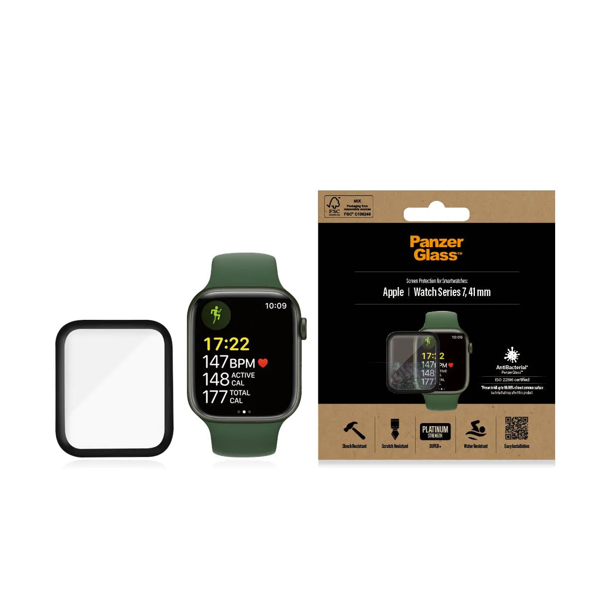 [OPEN BOX] PANZERGLASS Apple Watch Series 7/8 41mm Screen Protector Glass Super Plus - Black Frame - Clear
