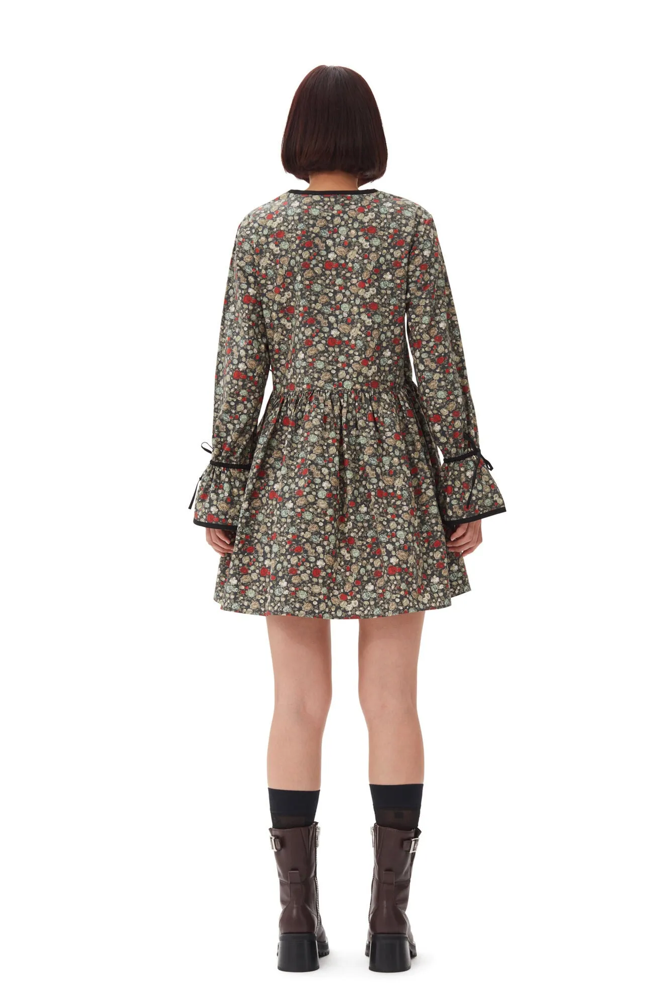 Printed Cotton Mini Wrap Dress | Black Sand