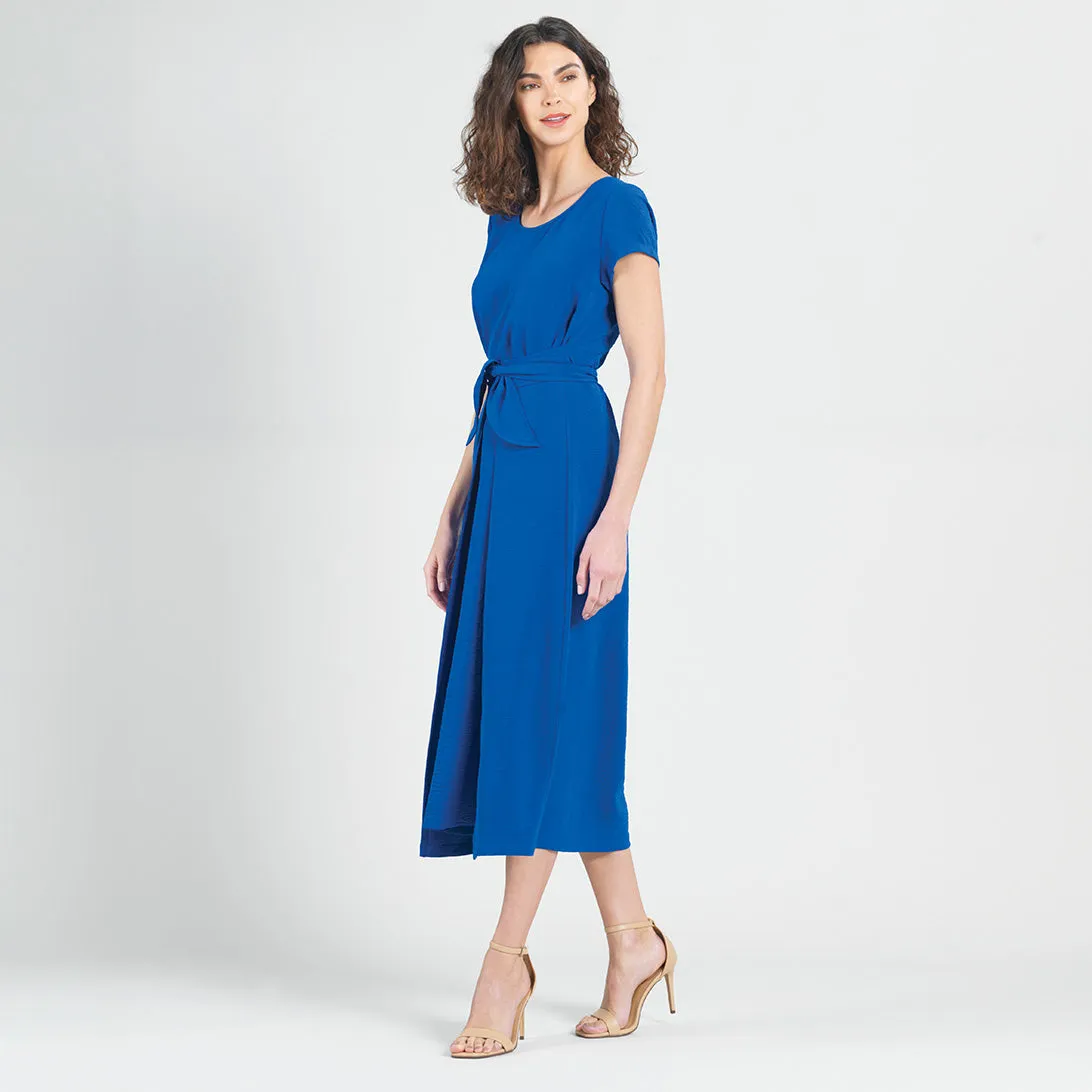 Soft Textured Rayon - Wrap Overlay Center Tie Midi Dress - Cobalt - Final Sale!