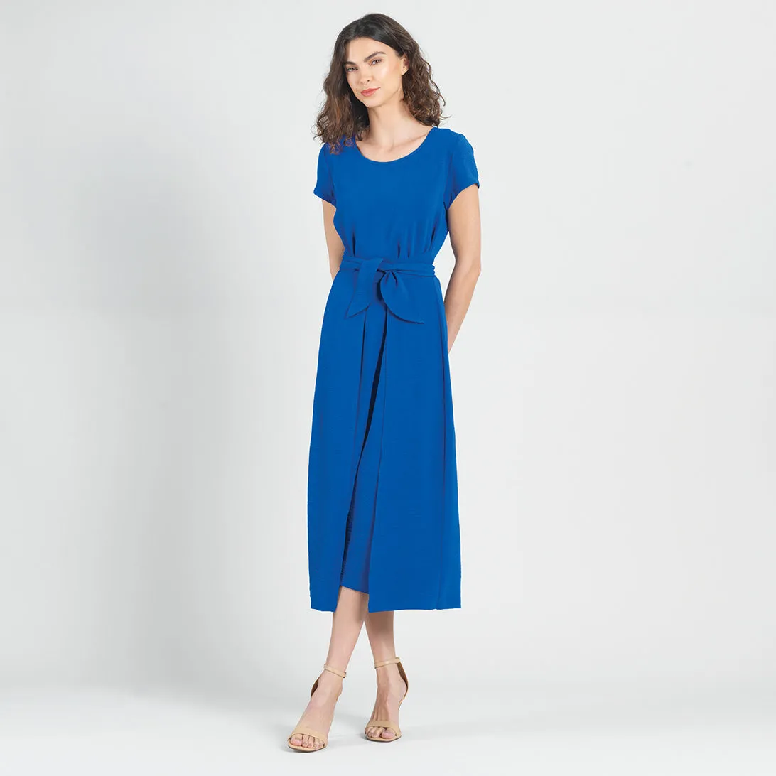 Soft Textured Rayon - Wrap Overlay Center Tie Midi Dress - Cobalt - Final Sale!