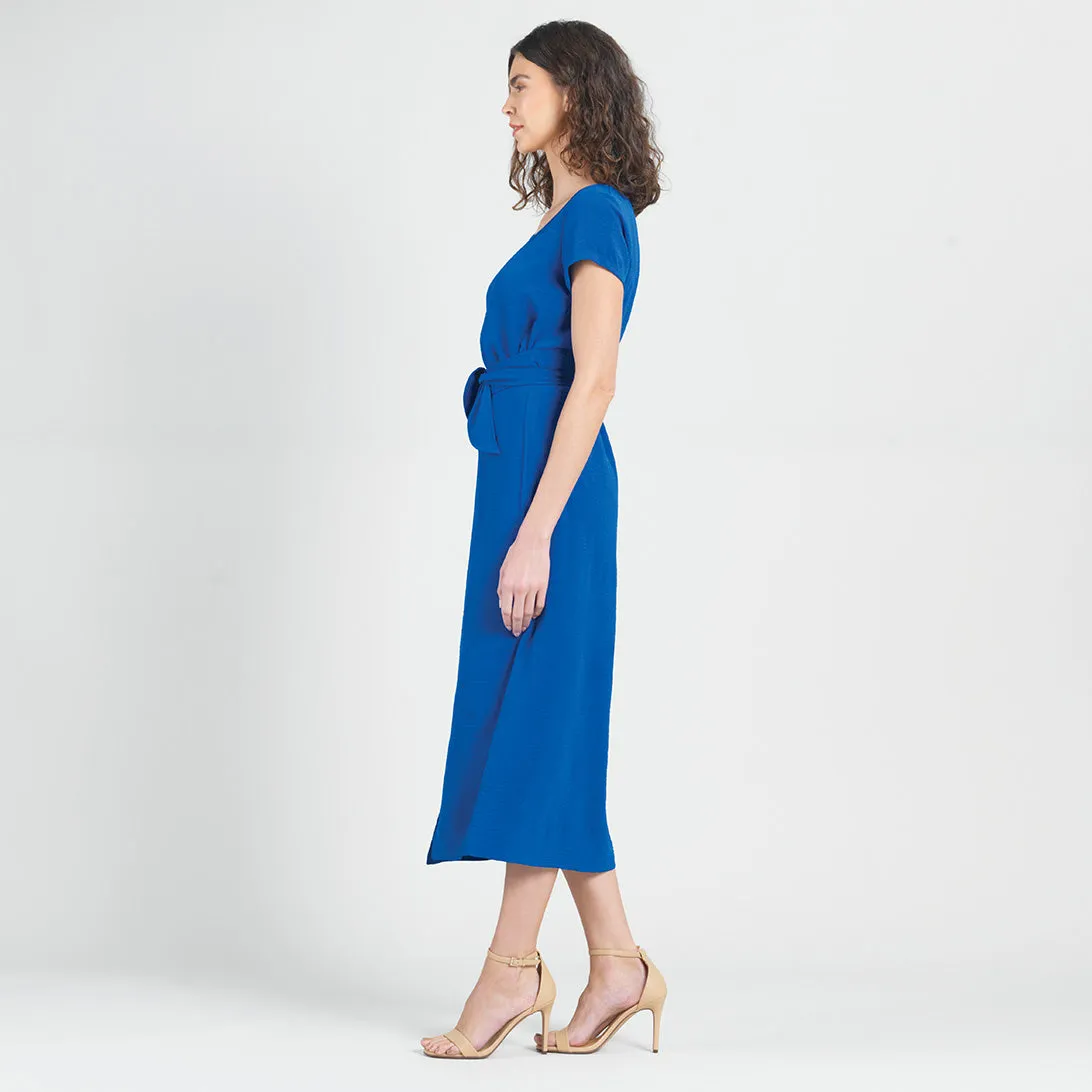 Soft Textured Rayon - Wrap Overlay Center Tie Midi Dress - Cobalt - Final Sale!