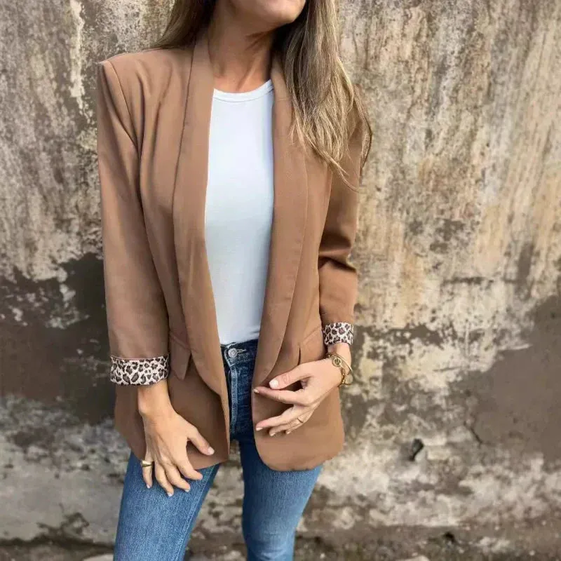 Spring Specials Womens Stylish Blazer with Leopard Print Lining