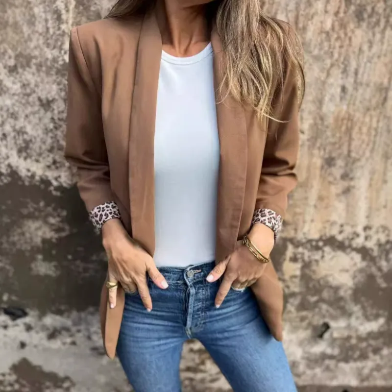 Spring Specials Womens Stylish Blazer with Leopard Print Lining