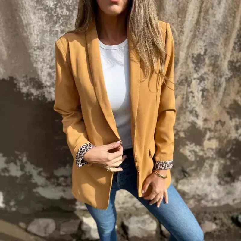 Spring Specials Womens Stylish Blazer with Leopard Print Lining