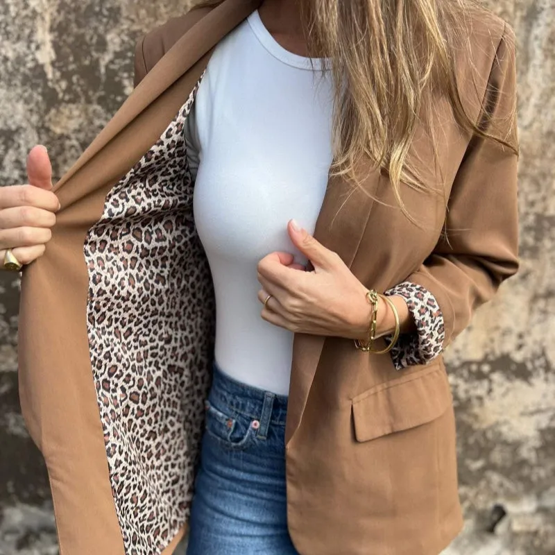 Spring Specials Womens Stylish Blazer with Leopard Print Lining