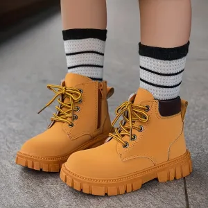 Vintage Style Ankle-High Comfort Boots for Boys - Non-Slip, Lace-Up, Breathable, Water-Resistant, and Durable for Indoor, Outdoor, Travel, Spring, and Autumn Activities