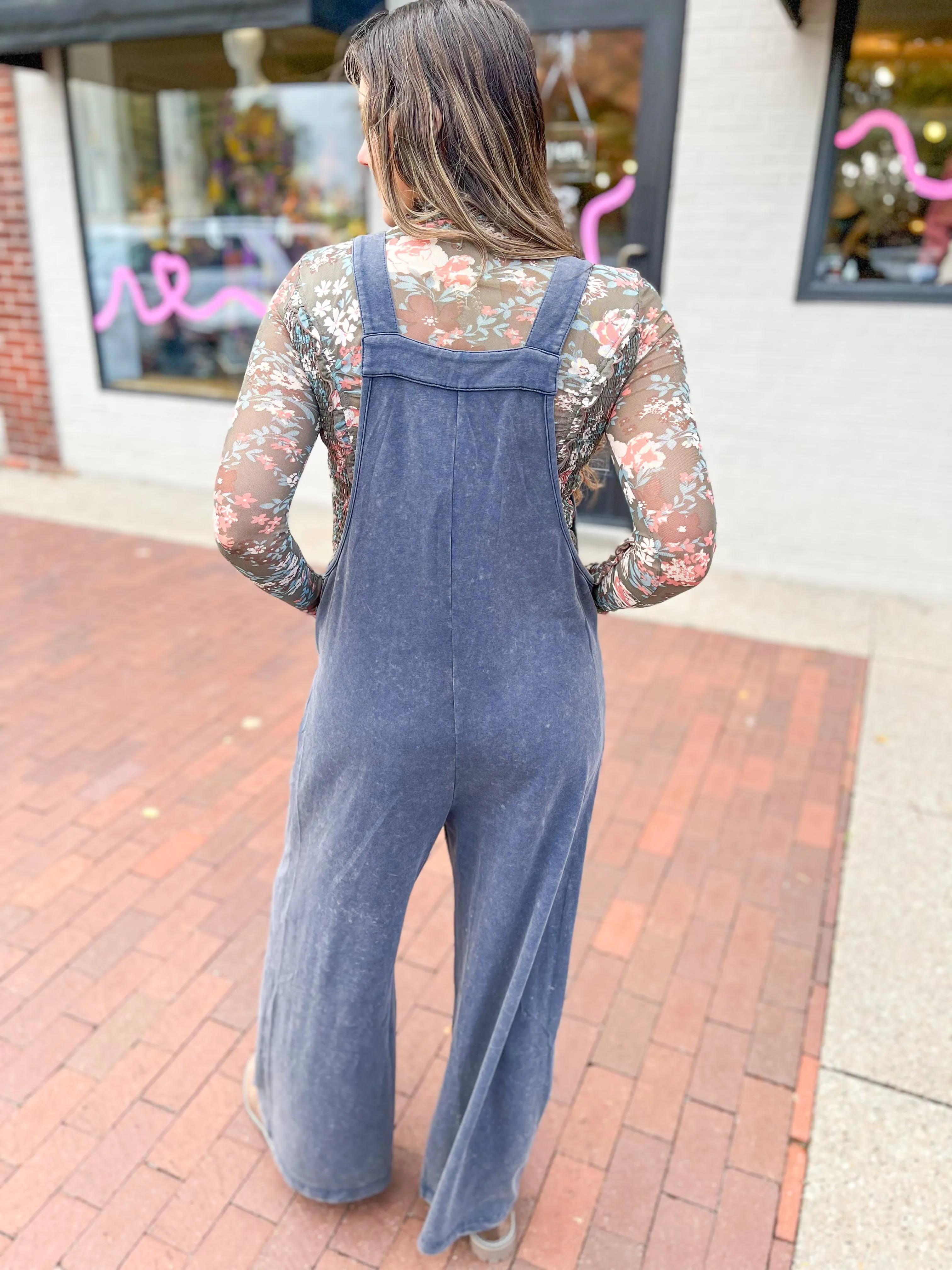 Washed Blue Knit Jumpsuit