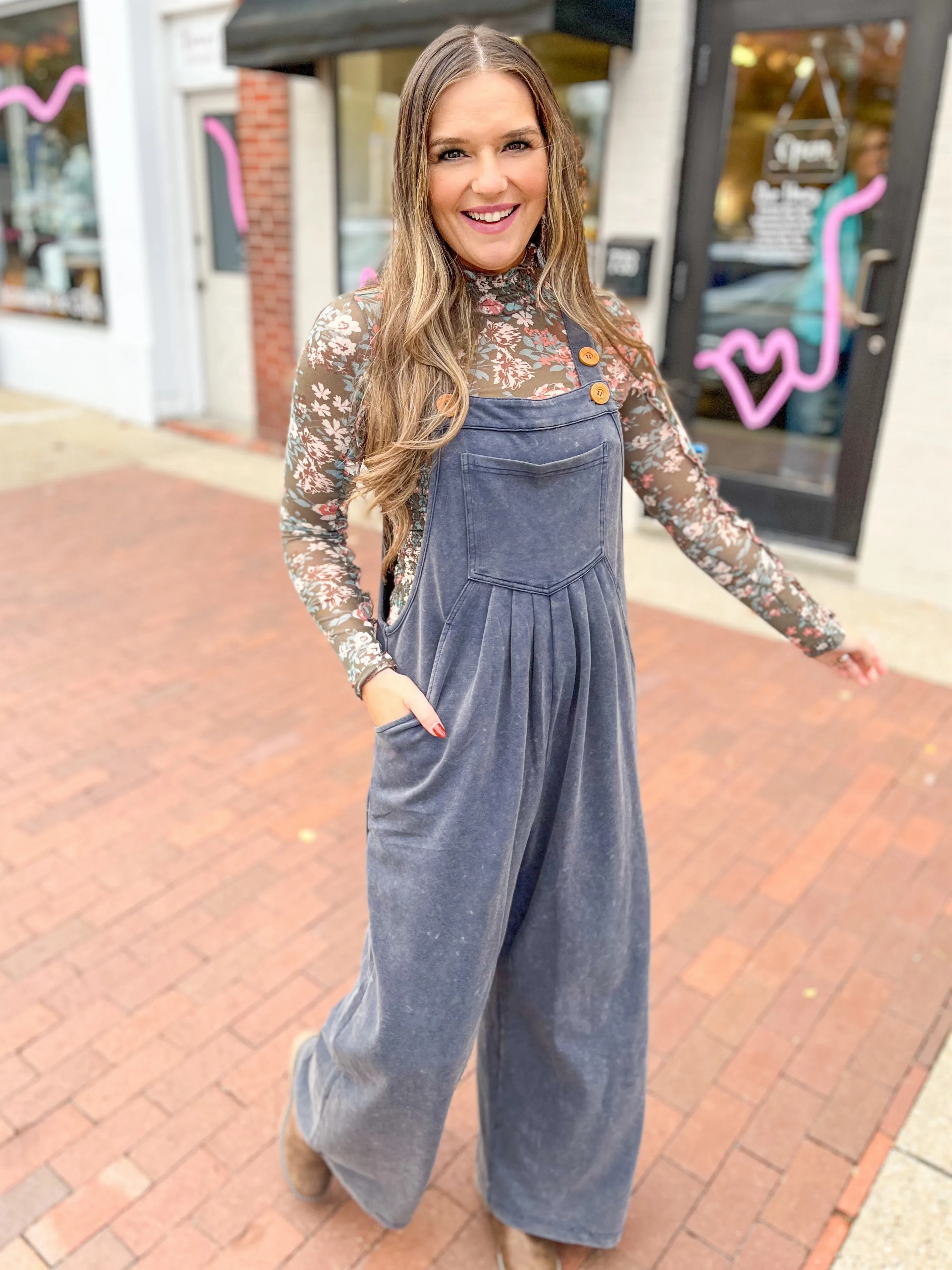Washed Blue Knit Jumpsuit