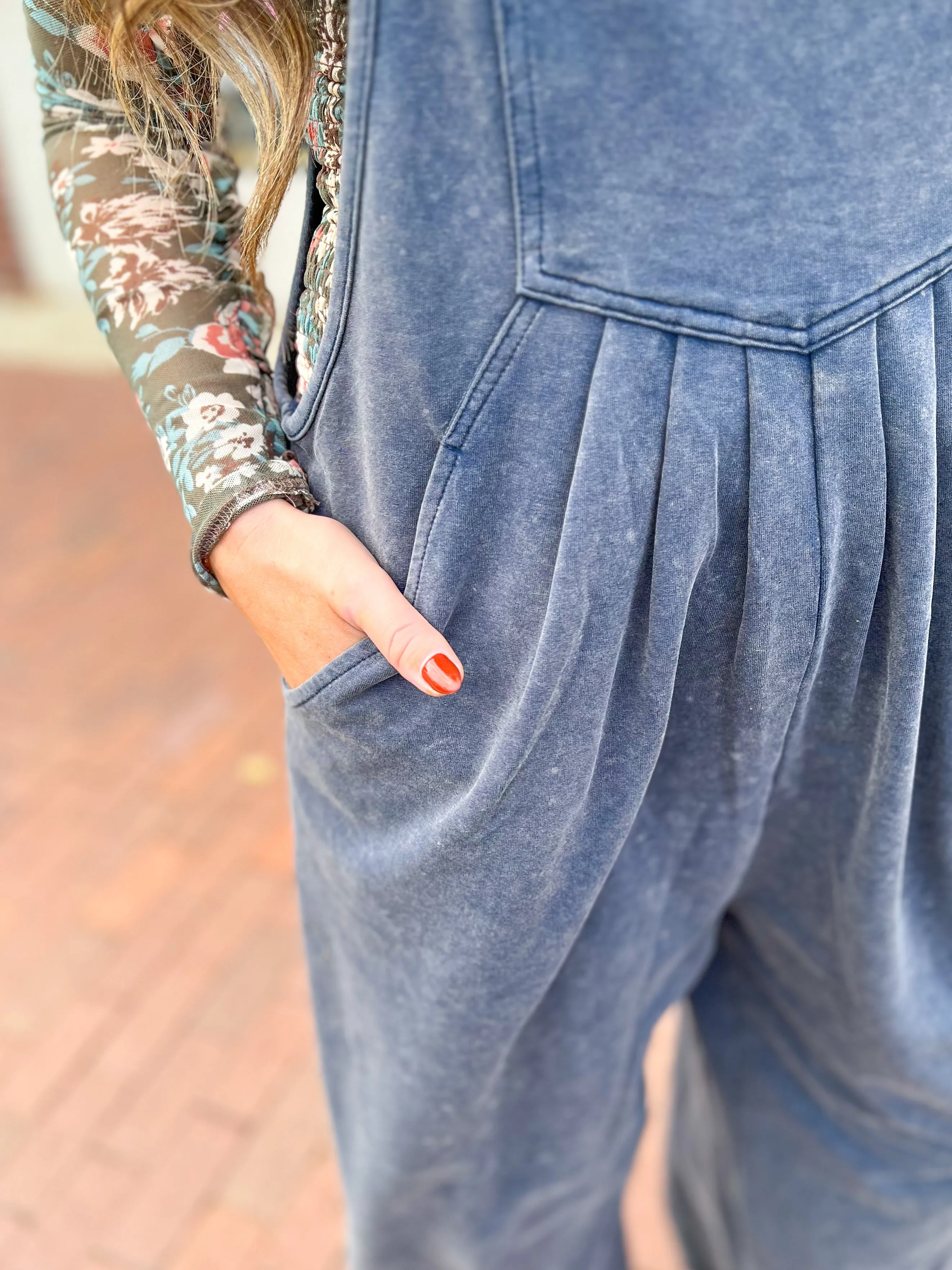 Washed Blue Knit Jumpsuit