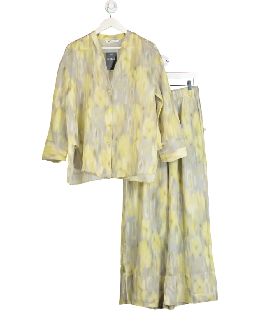 ZARA Yellow Ramie Button Down Tie Dye Effect Shirt  Uk L And Wide Leg Pull On Trousers UK S