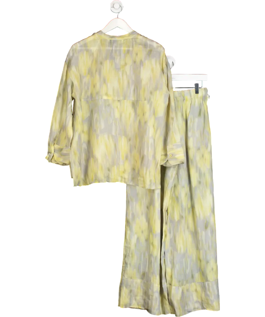 ZARA Yellow Ramie Button Down Tie Dye Effect Shirt  Uk L And Wide Leg Pull On Trousers UK S